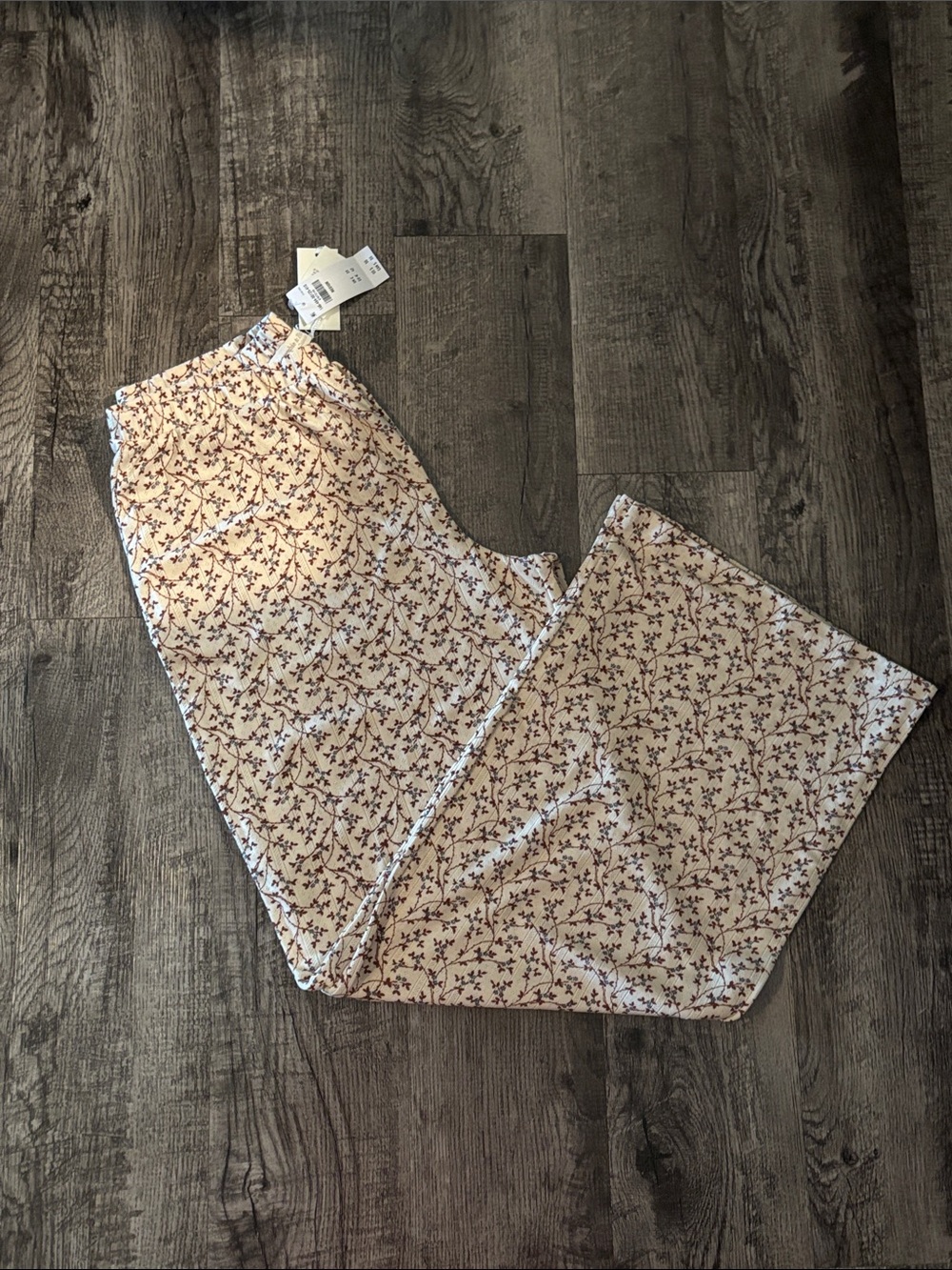 Abercrombie & Fitch Wide-Leg Lounge - Cream with Floral Print - Size Medium